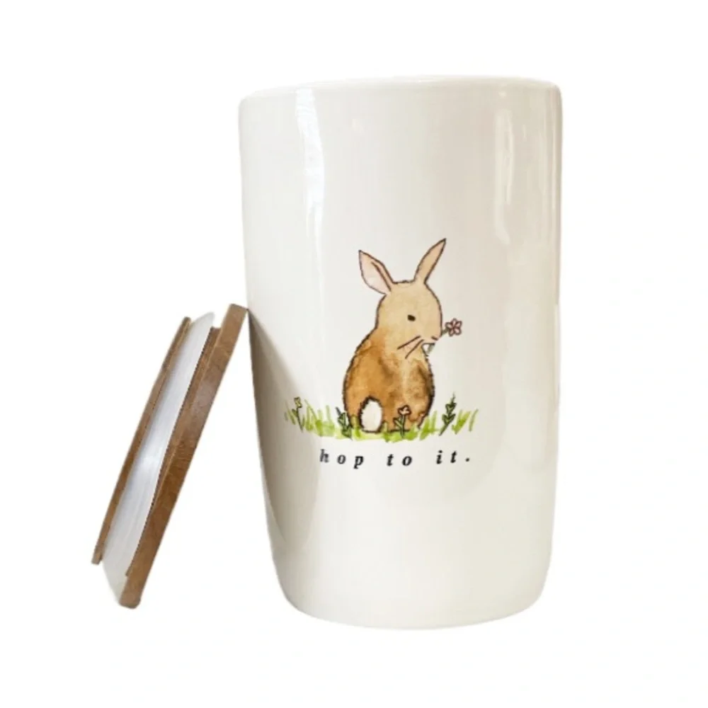 NEW Rae Dunn HOP TO IT 🐇🐇Canister w/Wooden Lid